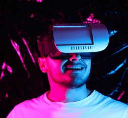 A man uses a virtual reality headset