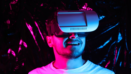 A man uses a virtual reality headset