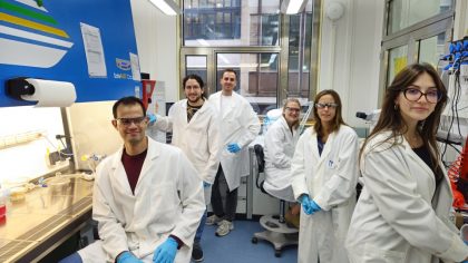 Soft Robotics Lab – ETH Zürich (lab head: Prof. Robert Katzschmann (not in the picture). From left to right: Jose Greminger (Master student), Pablo Paniagua (Master student), Jakob Schreiner (visiting PhD student), Aiste Balciunaite (PhD student), Miriam Filippi (Established researcher), and Asia Badolato (PhD student).