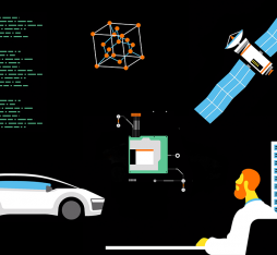 Illustration of a researcher analyzing semiconductor materials