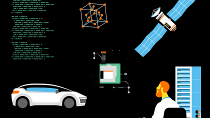 Illustration of a researcher analyzing semiconductor materials