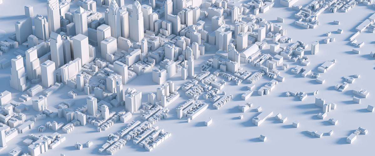 A city with 3D skyscrapers