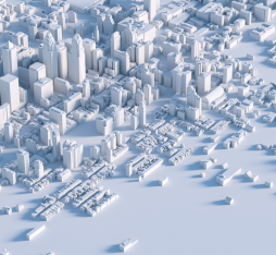 Une ville avec des grattes-ciel en 3D