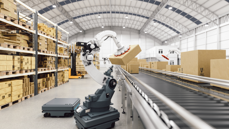 Un robot dans un entrepôt de logistique