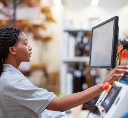 Une femme observe des données sur un écran dans une usine