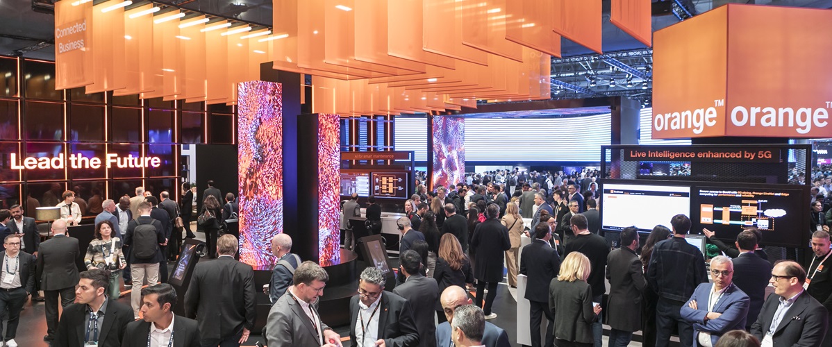 The Orange booth at the Mobile World Congress 2025