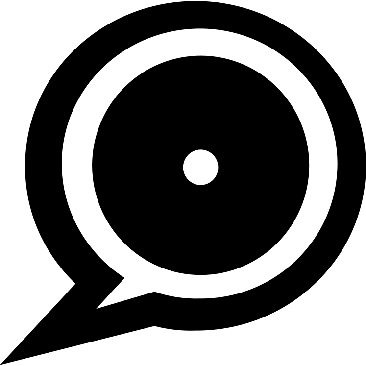 a pictogram representing an info bubble filled with black, with a white dot in the center symbolizing a weak light coming through