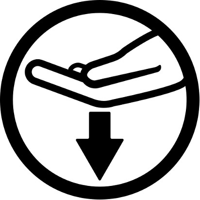 a pictogram representing a touch screen being tapped with the back of the hand