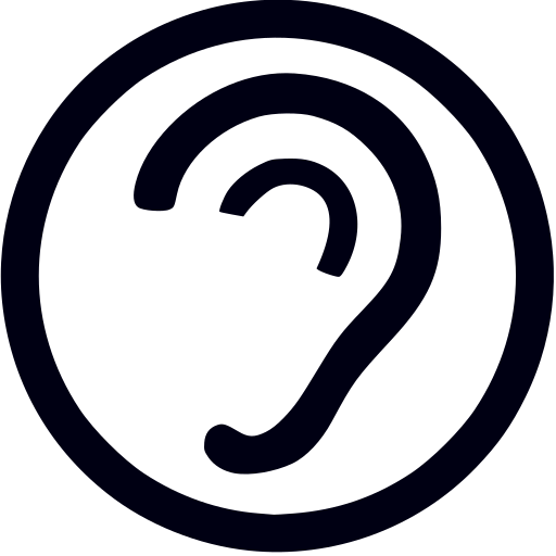a pictogram representing an ear, part of which has been removed